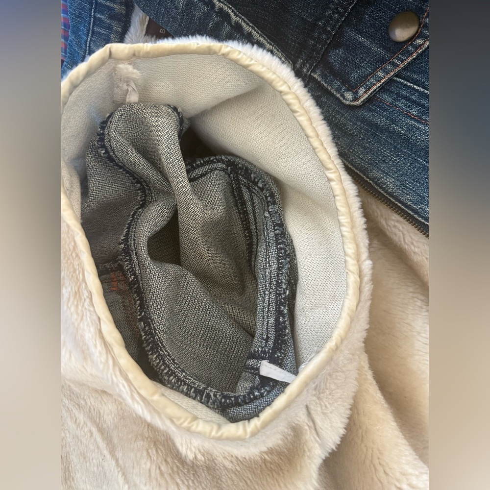 Banana Republic Faux Fur Sherpa Lined Denim Jacket Medium Wash Zip Up Crop S - Picture 7 of 8